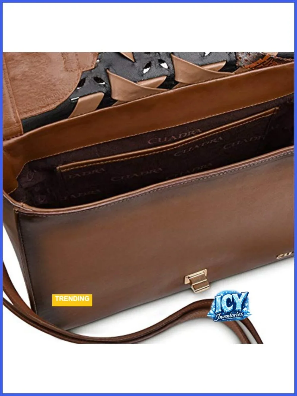Genuine Leather Satchel Bag with Woven Detailing